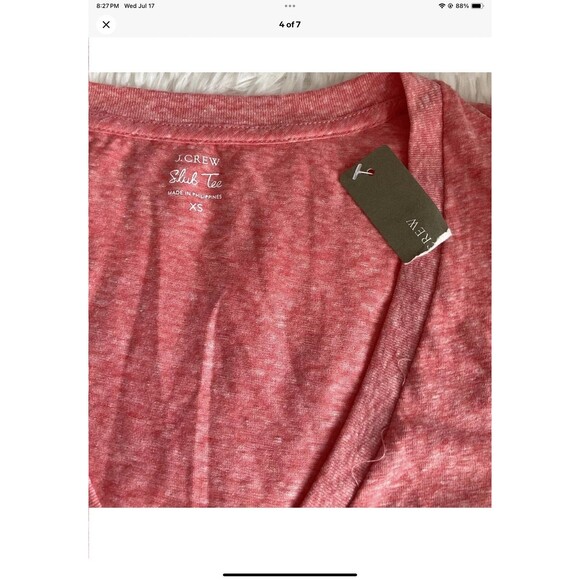 J. Crew Slub Tee Modern Pink Vintage Cotton V-Neck Size XS NWT - Picture 4 of 7